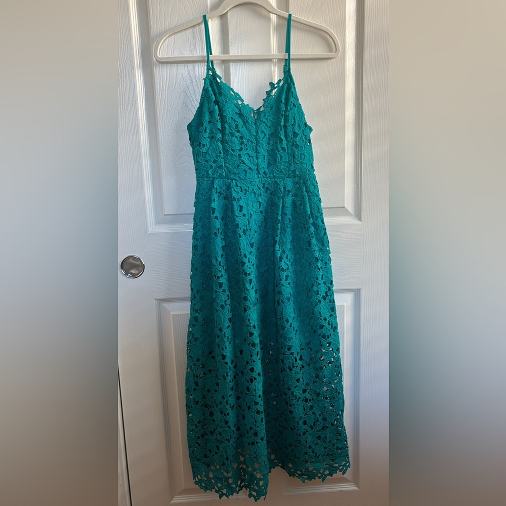 Teal Midi Lace Spaghetti Strap Dress - Size S